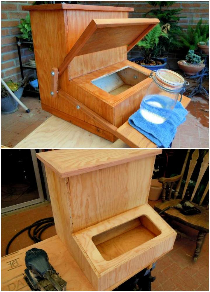 Homemade Treadle Chicken Feeder