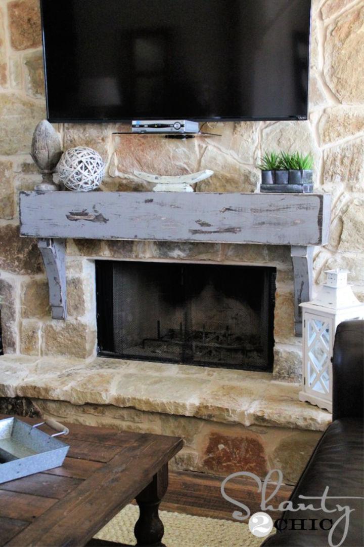 Wood Mantel and Hang on a Stone Fireplace