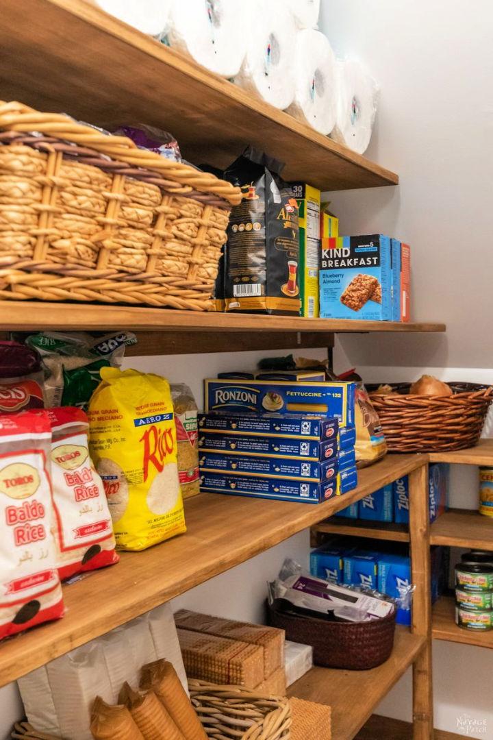 Inexpensive DIY Wood Pantry Shelves