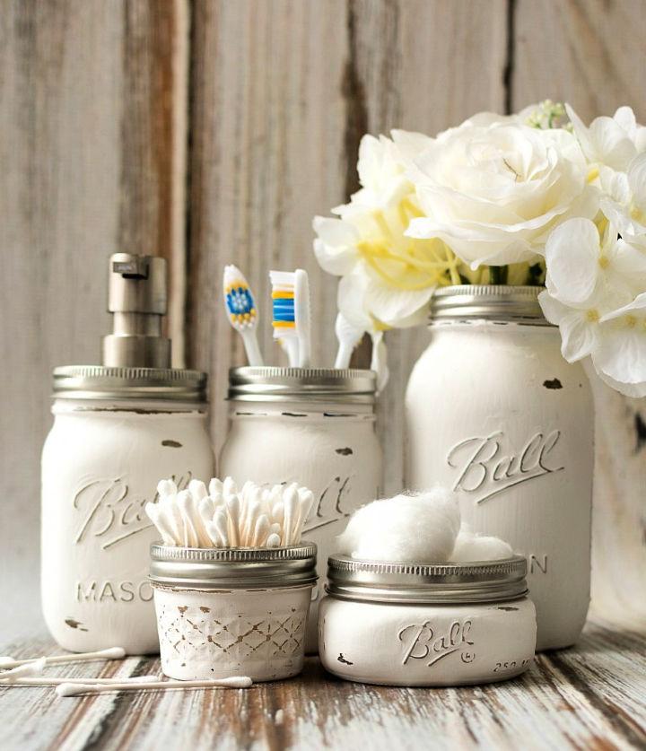 Hand-painted Mason Jars Bathroom Organizer