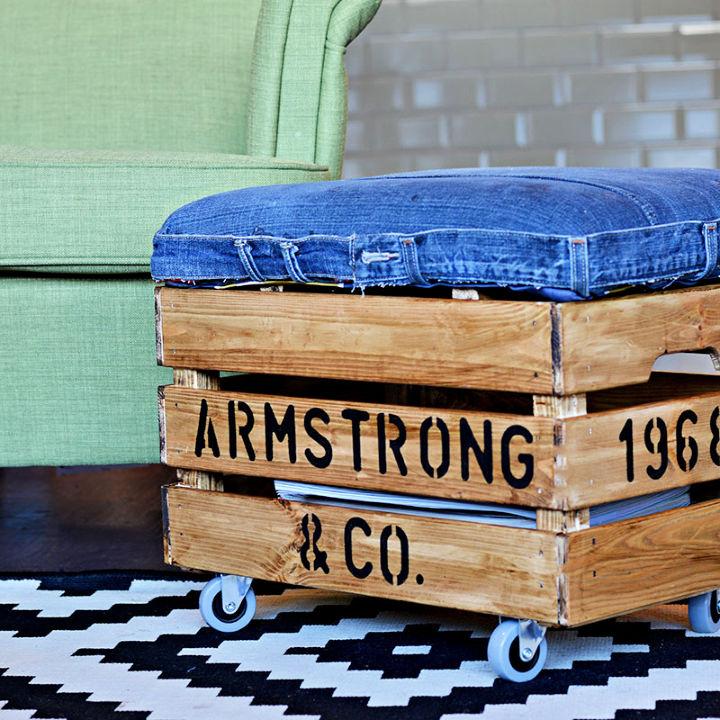 Handmade Nifty Denim Crate Ottoman