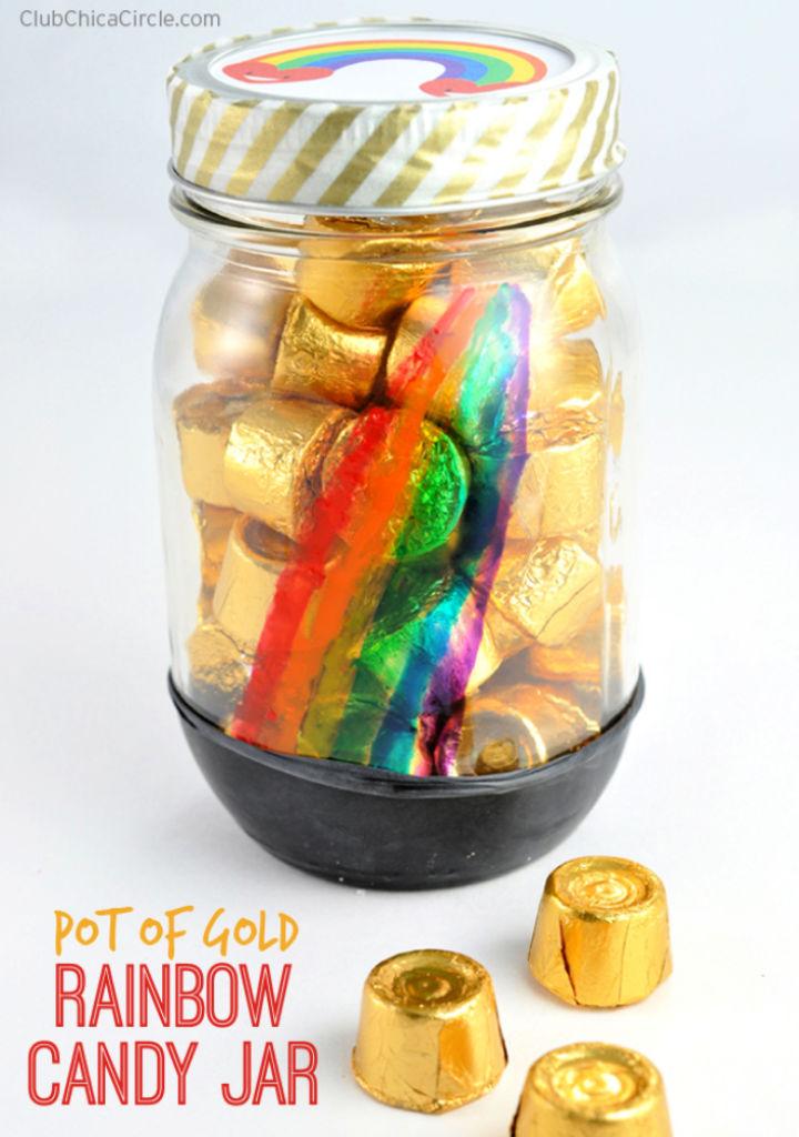 Pot of Gold Rainbow Painted Candy Jar