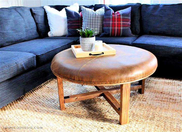 Handmade Round Leather Ottoman