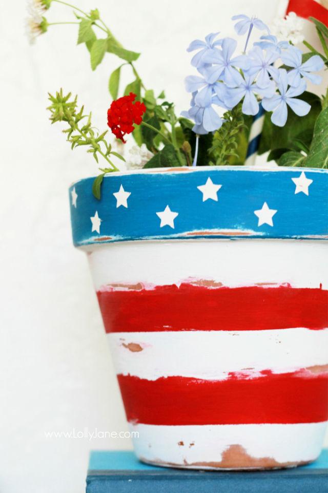 Stars Stripes Patriotic Flower Pot