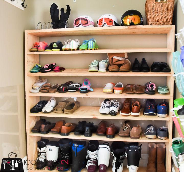 DIY Wooden Entryway Shoe Storage Rack