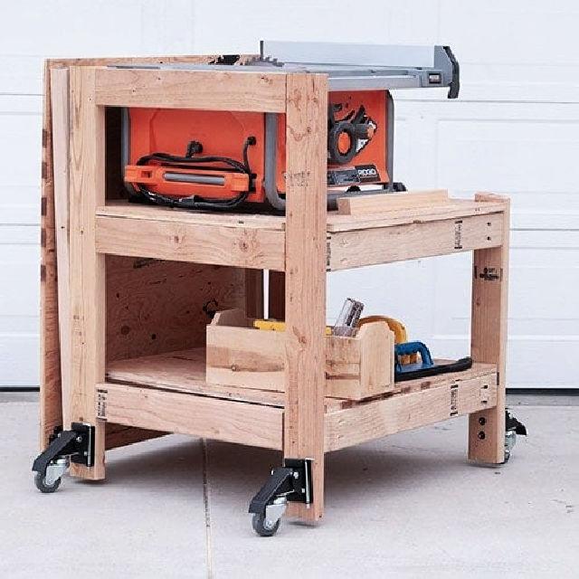 Table Saw Stand With Folding Outfeed Table