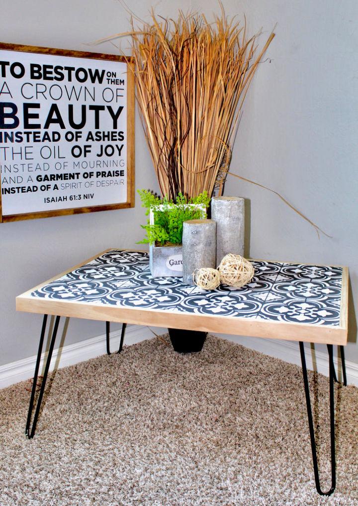 DIY Hairpin Coffee Table With Stenciled Tile