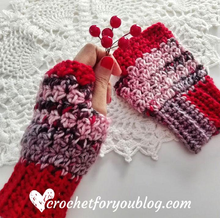 Winters Cerise Crochet Fingerless Gloves Pattern