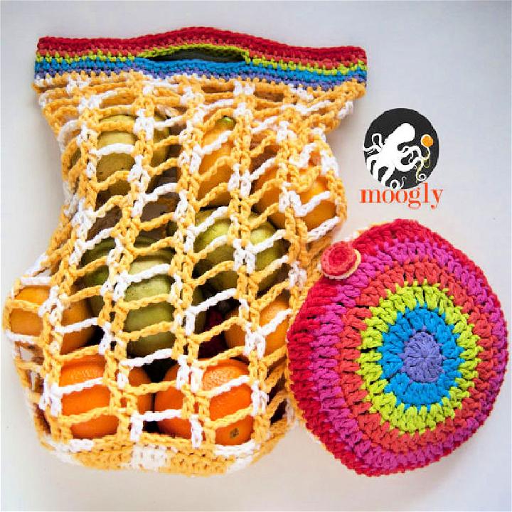 crochet rainbow pocket market bag pattern