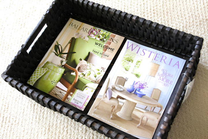 magazines inside the basket