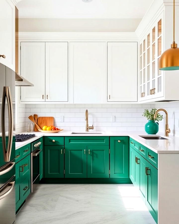 Two Tone Emerald Green and White Kitchen