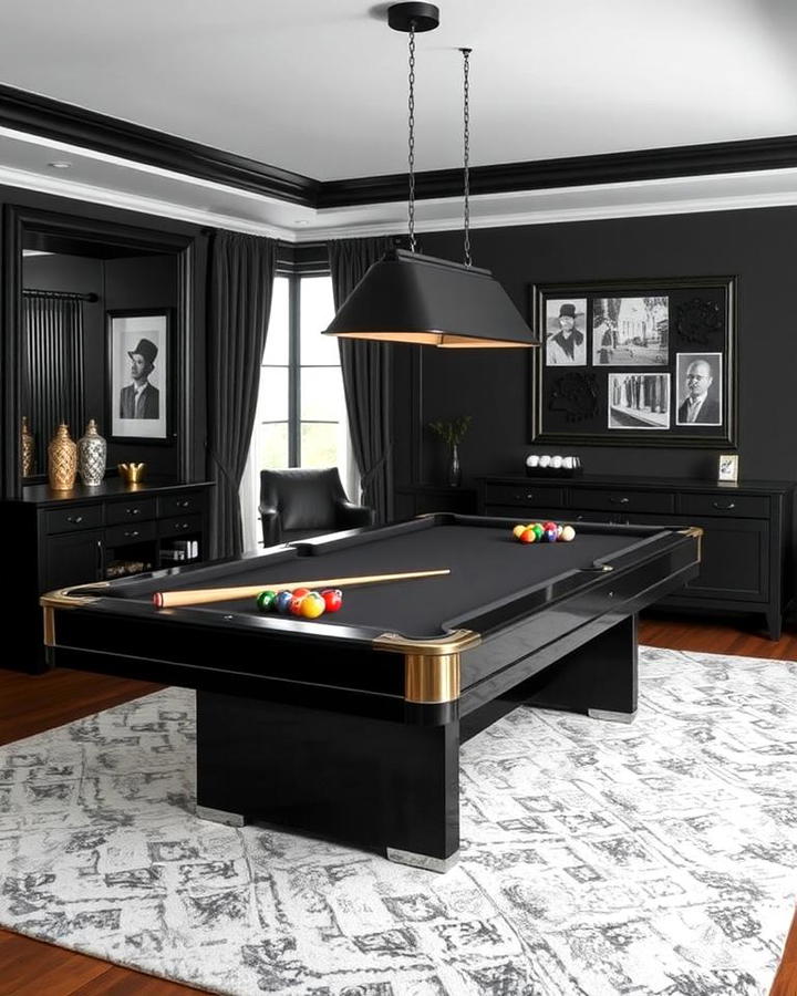 A Black Pool Table for a Luxurious Touch