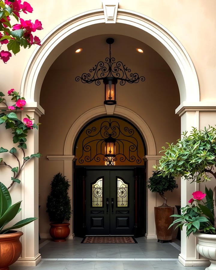 Arched Entryways with Wrought Iron Details