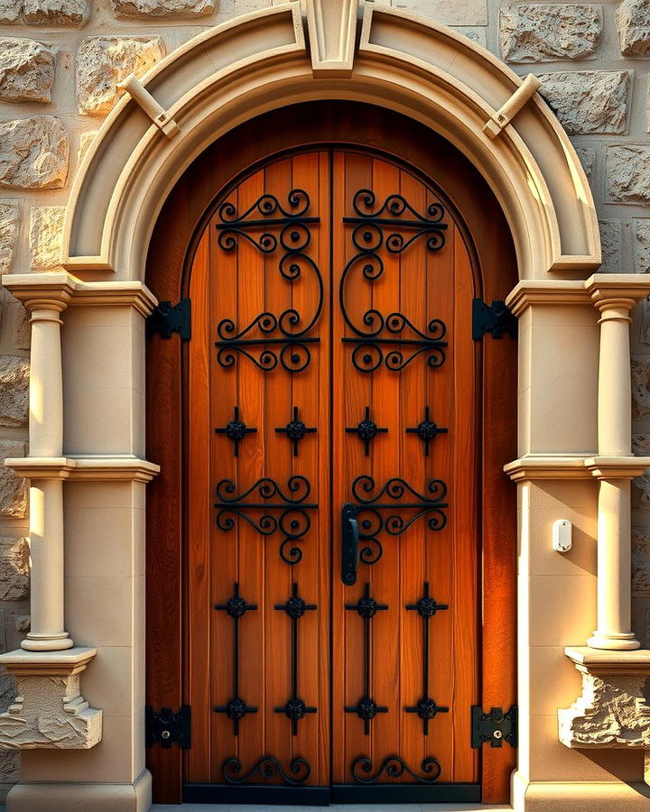 Arched Wooden Door with Iron Accents