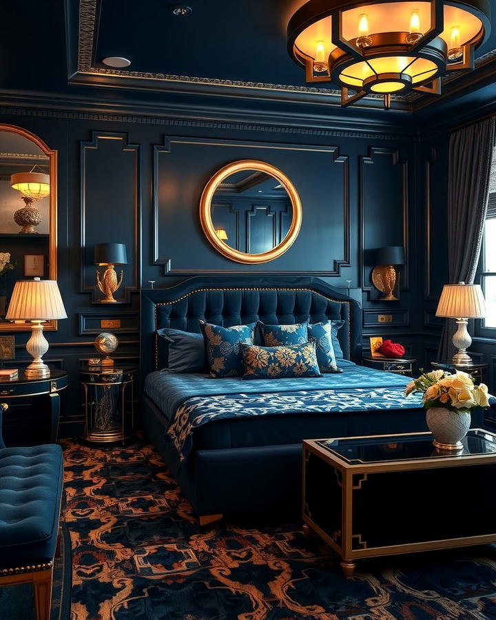 Art Deco Dark Blue Bedroom