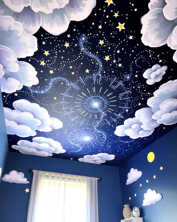 Artistic Ceiling Mural Girl Room