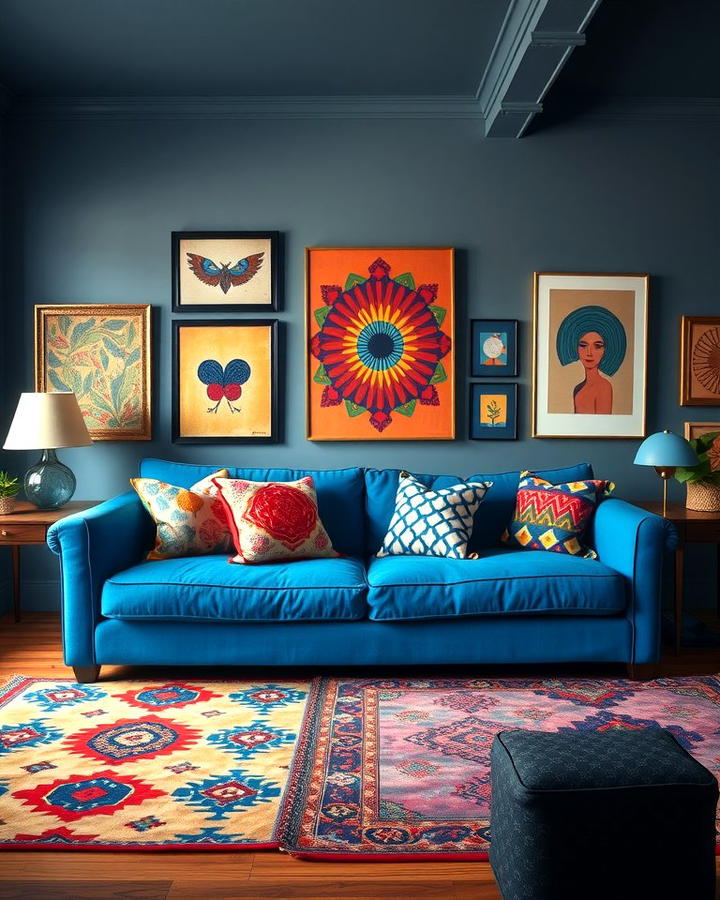 Artistic Flair with Bold Blue and Patterns