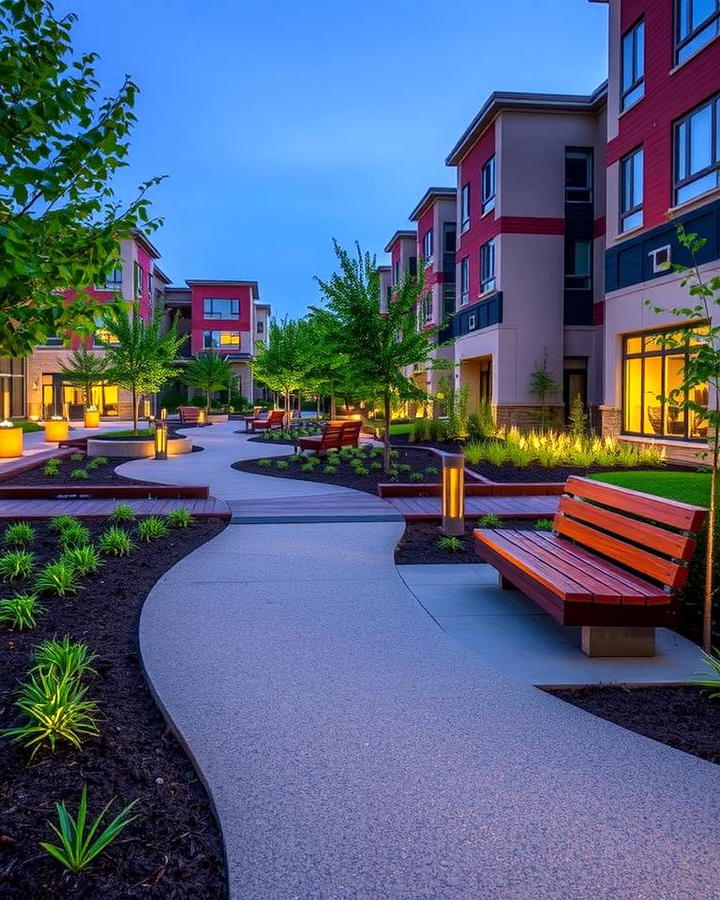 Asphalt Walkways with Integrated Seating Areas