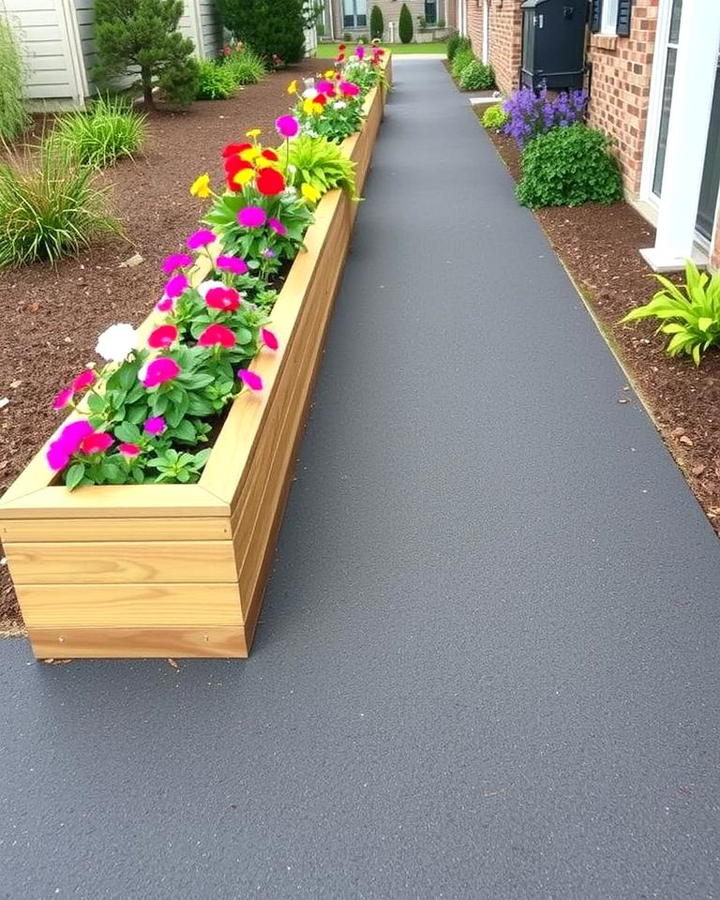 Asphalt Walkways with Raised Flower Beds