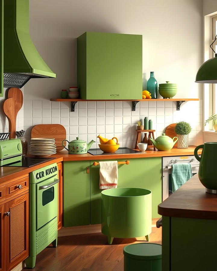 Avocado Green Appliances with Wooden Countertops