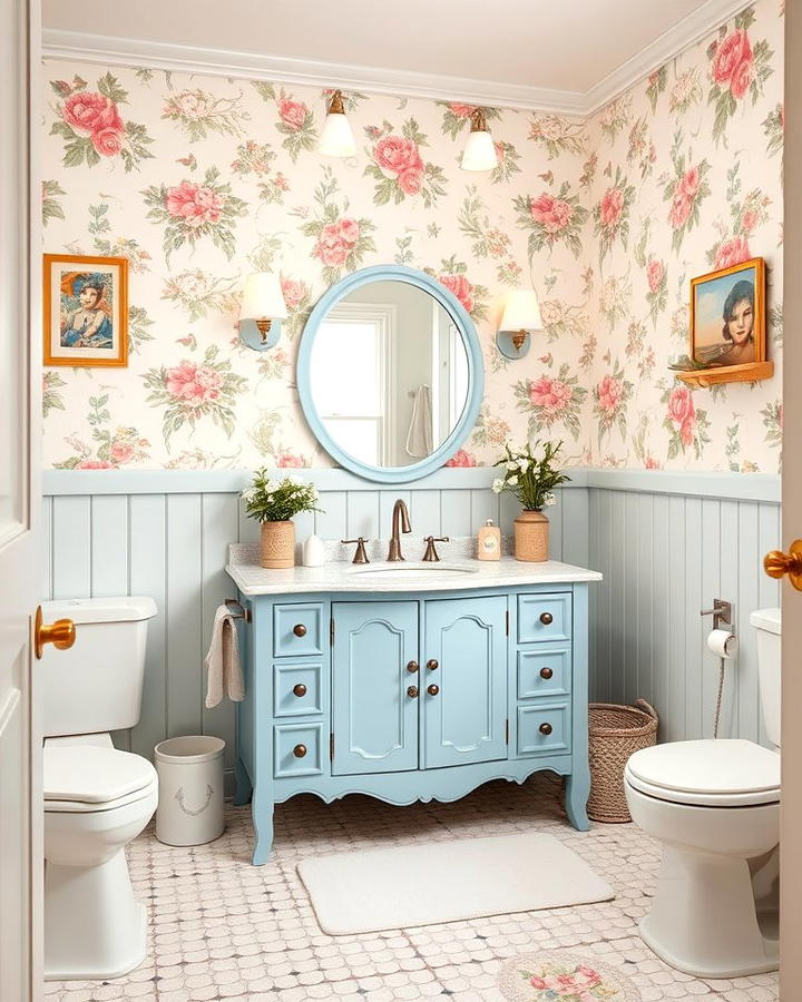 Baby Blue Vanity with Floral Details