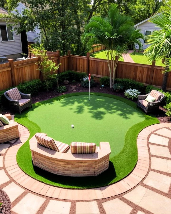 Backyard Putting Green With Perimeter Seating