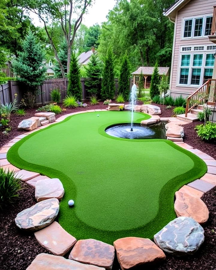 Backyard Putting Green With Water Feature Design