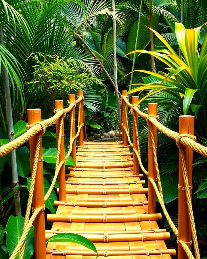 Bamboo Bridge with Rope Railings