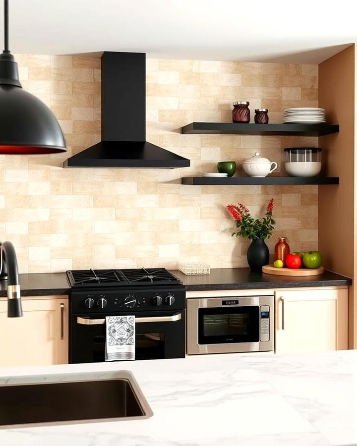 Beige Backsplash with Black Accents