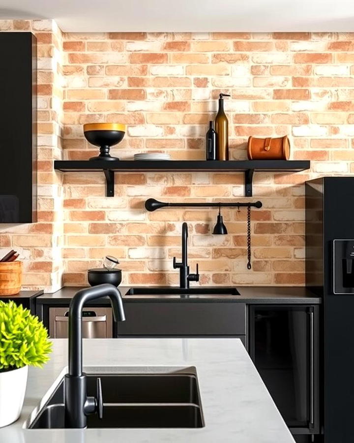 Beige Brick Walls with Black Fixtures