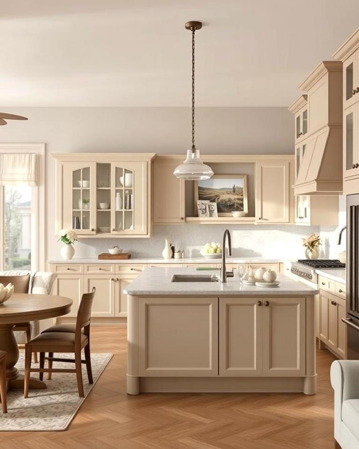 Beige Cabinets in Open Concept Kitchens