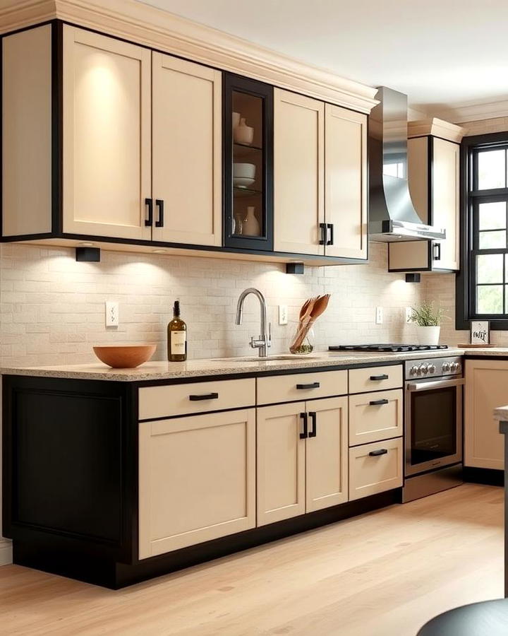 Beige Cabinets with Black Trim