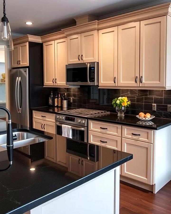 Beige Cabinets with Dark Countertops