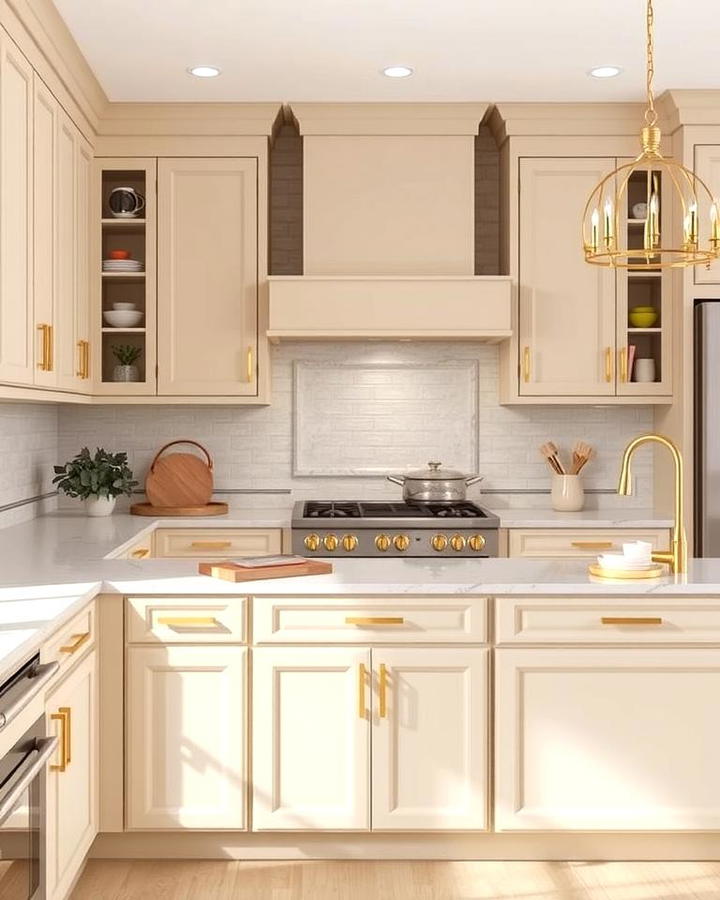 Beige Cabinets with Gold Accents