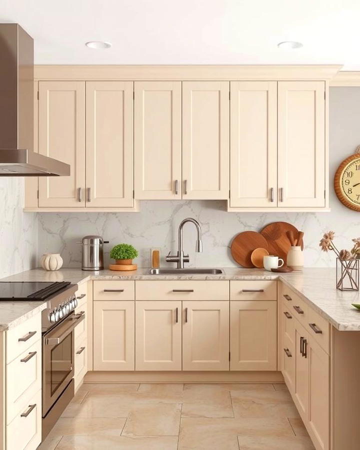 Beige Cabinets with Natural Stone Accents