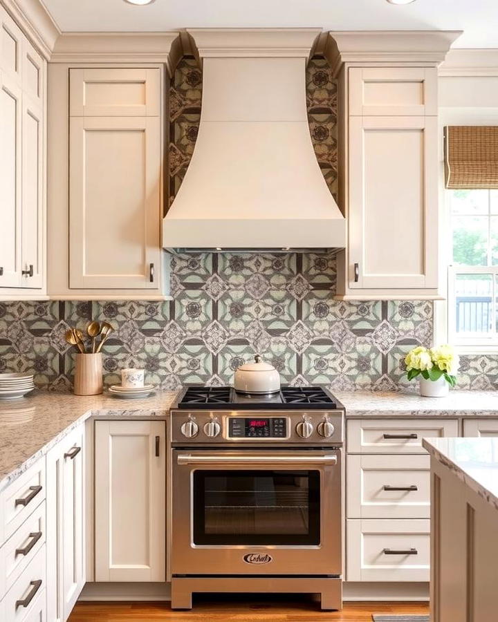 Beige Cabinets with Patterned Backsplashes