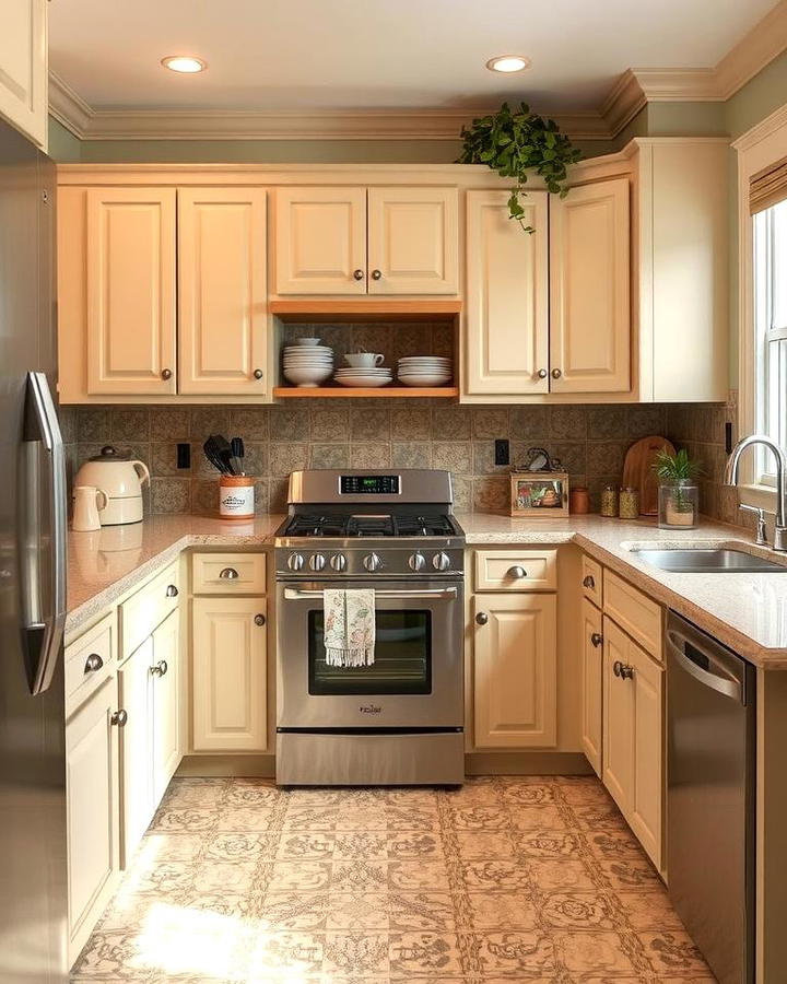 Beige Cabinets with Vintage Flair