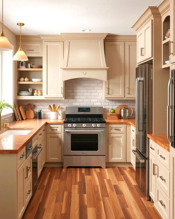 Beige Cabinets with Warm Wood Tones