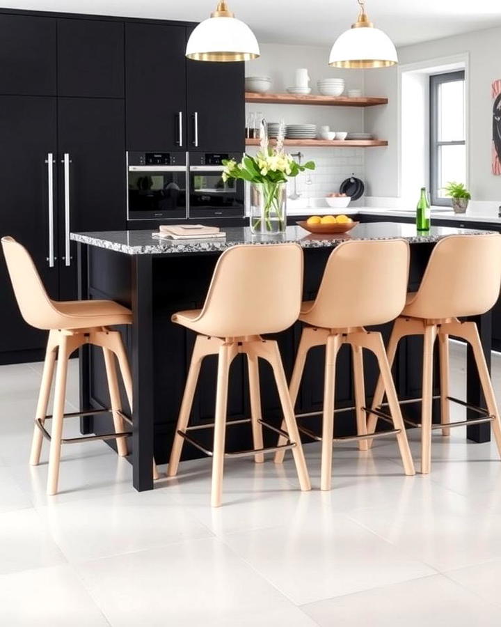 Beige Counter Stools with Black Island