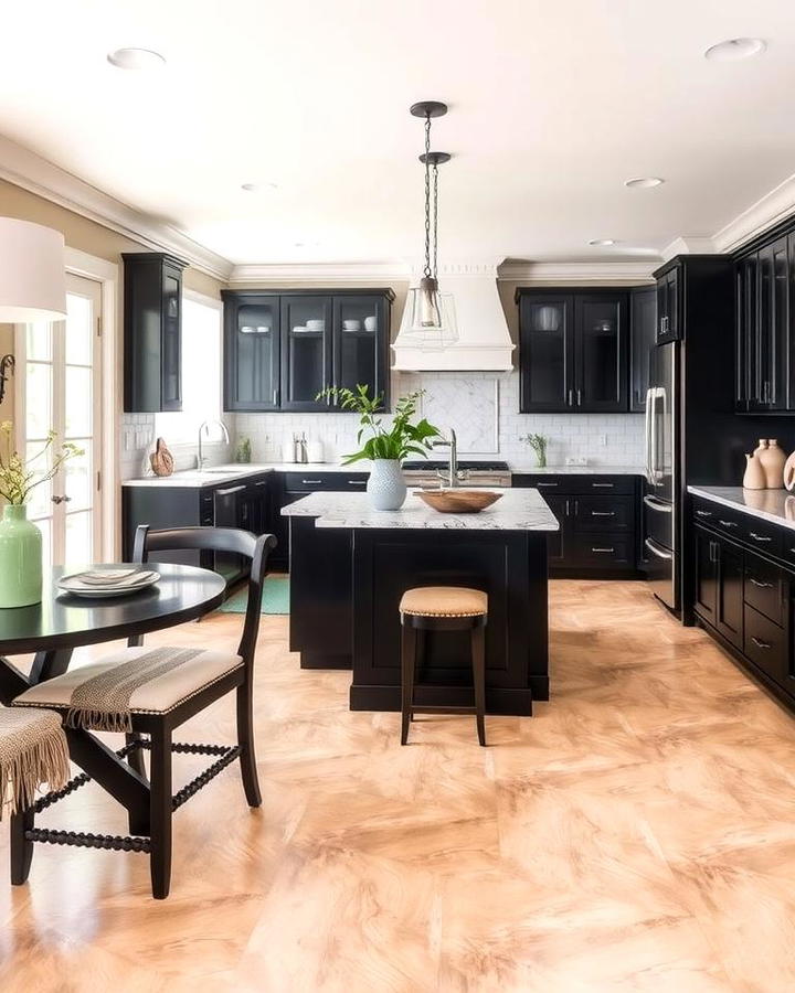 Beige Flooring with Black Cabinetry