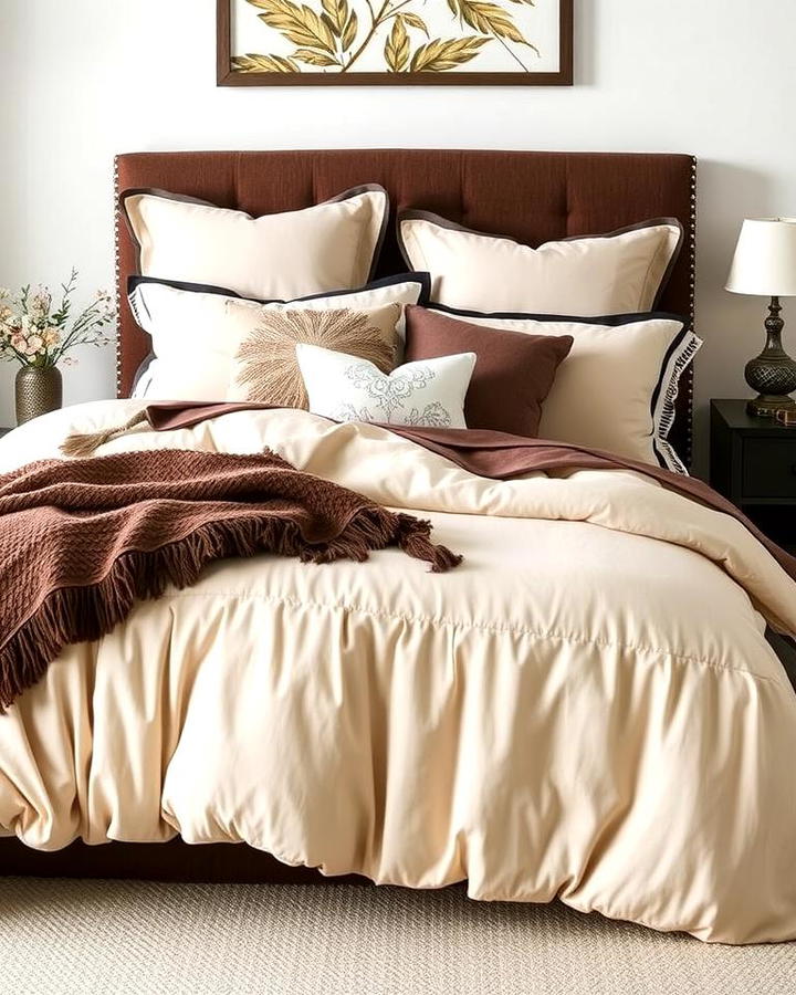 Beige and Chocolate Brown Bedding Layers