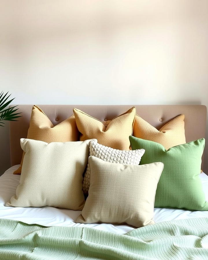 Beige and Green Throw Pillows