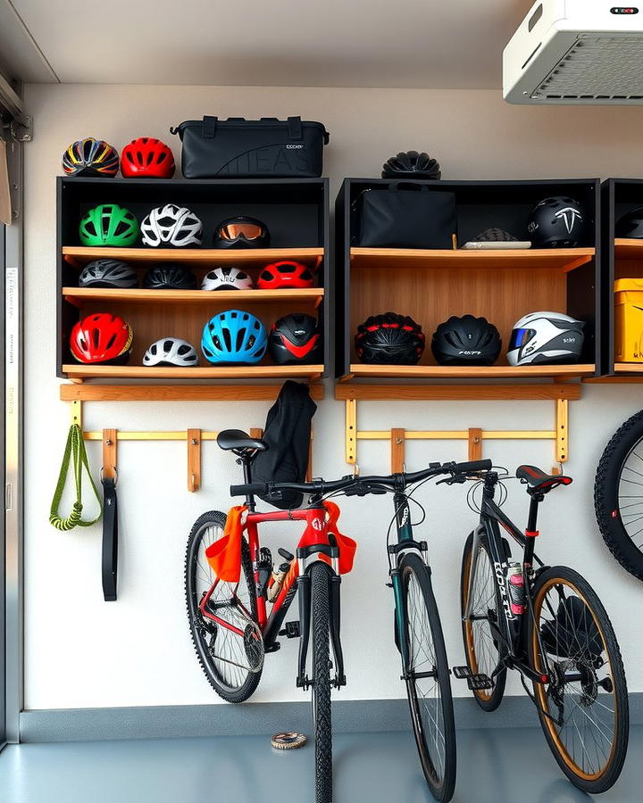 Bike Storage Shelves with Hooks for Accessories