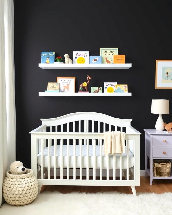 Black Accent Wall with Floating Shelves