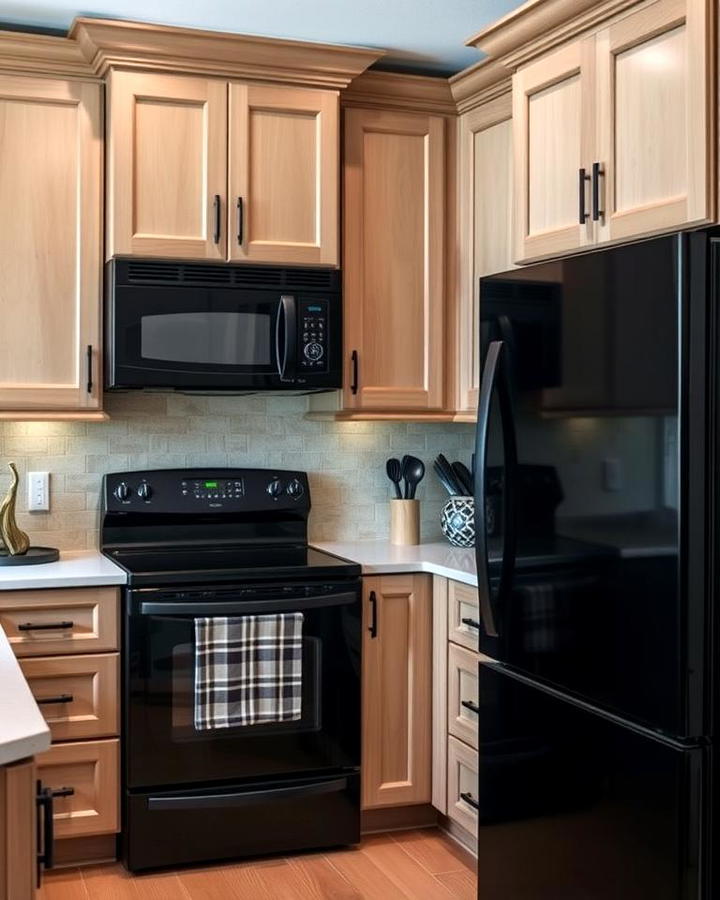 Black Appliances with Beige Cabinets