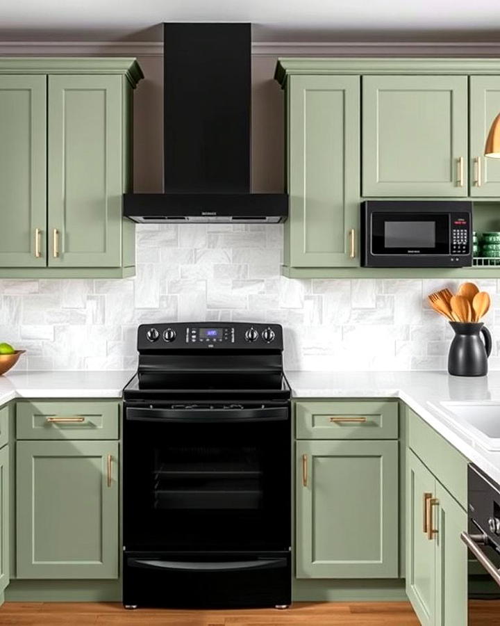 Black Appliances with Sage Green Cabinets