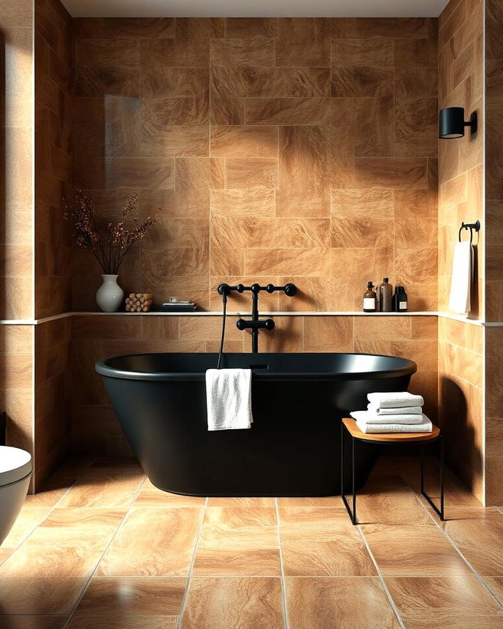 Black Bathtub with Brown Surround