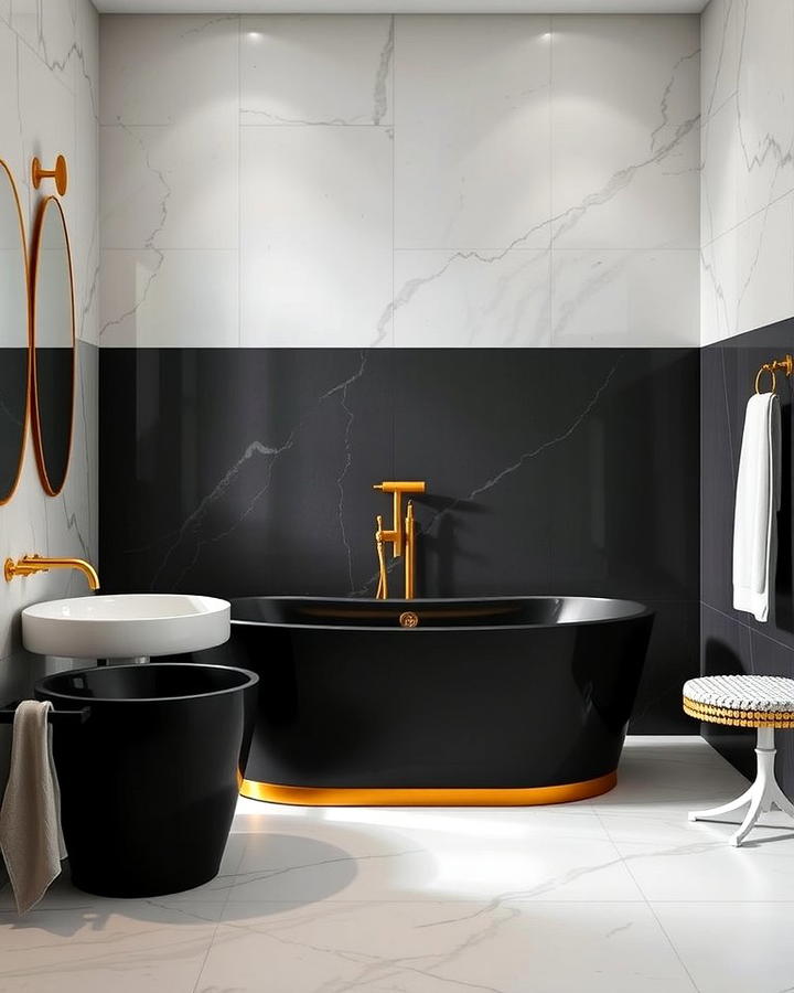 Black Bathtub with Gold Accents