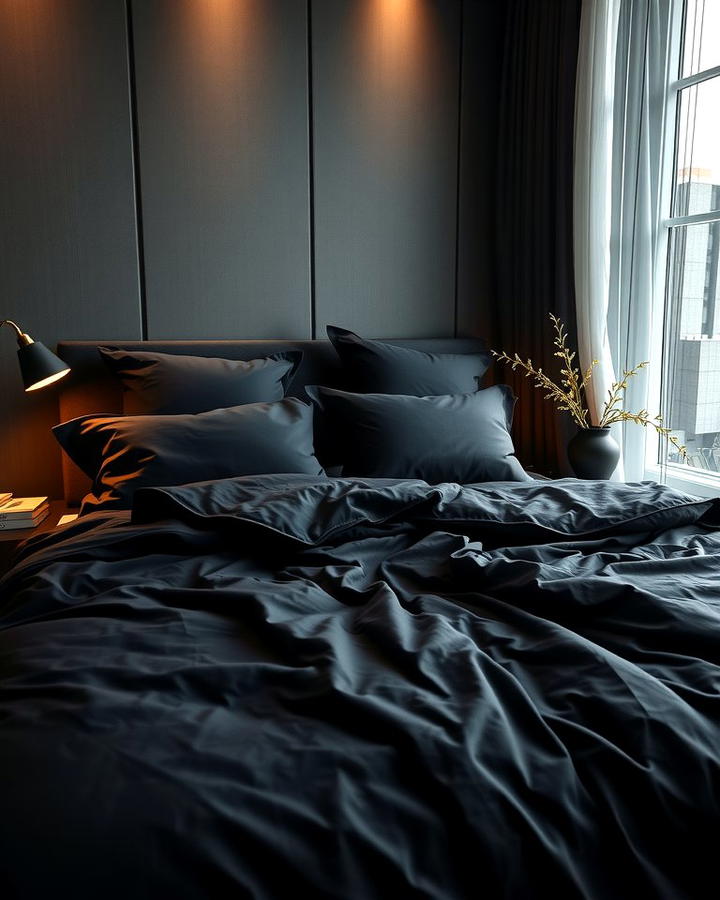 Black Bedding with Matte Accents