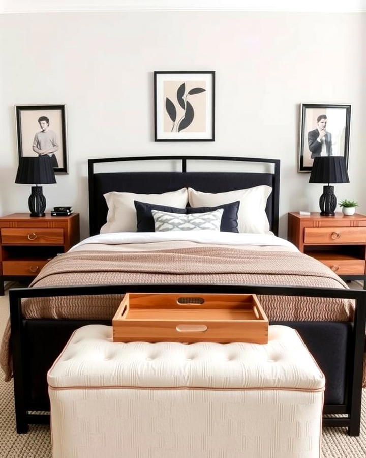 Black Beds with Wooden Nightstands